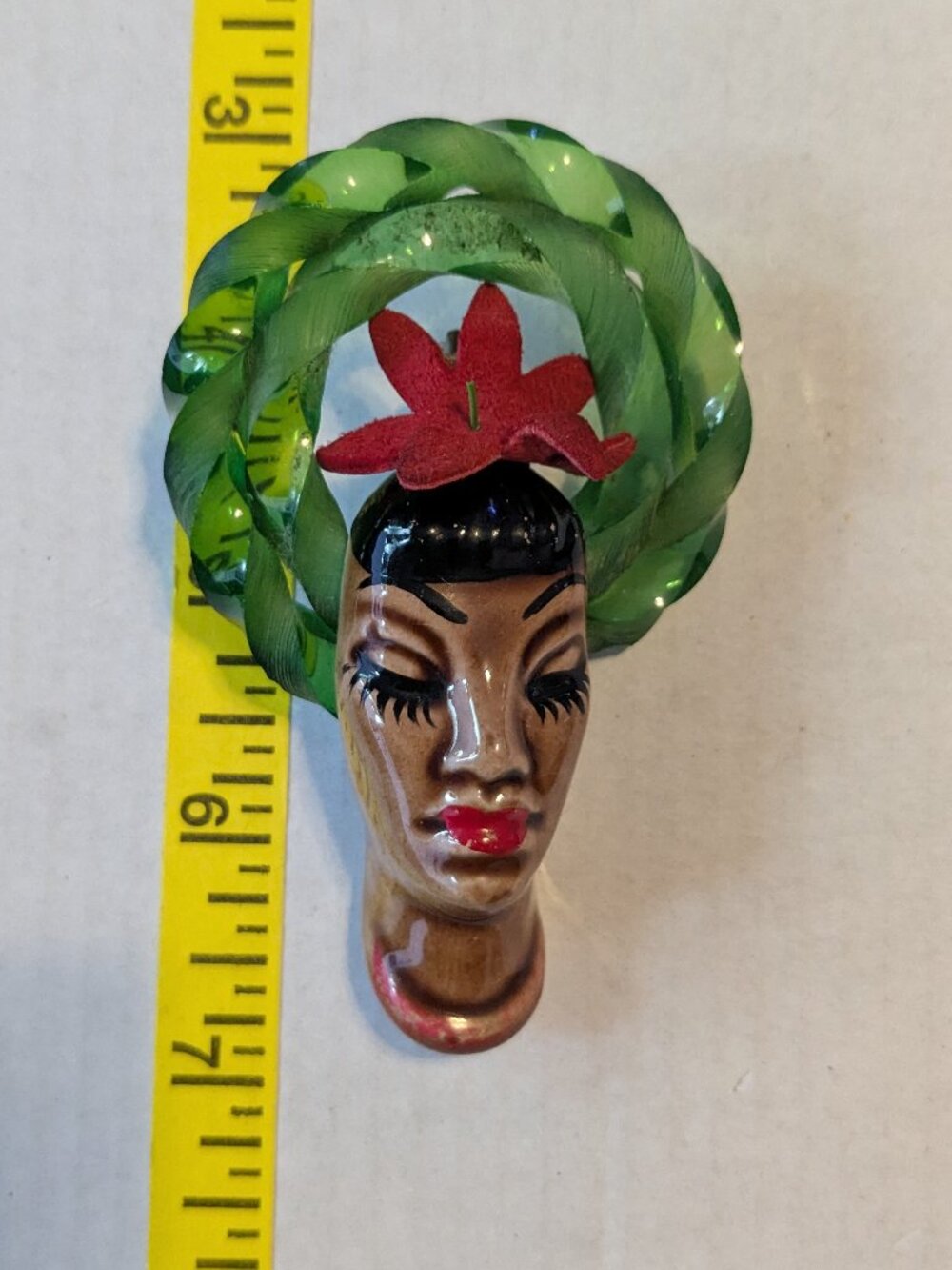 Vtg. Elzac "Victim of Fashion" Hand Painted Ceramic Face Lucite Headdress